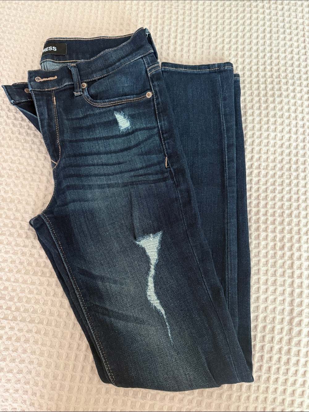 Express Women's Dark Indigo Distressed Skinny Jeans